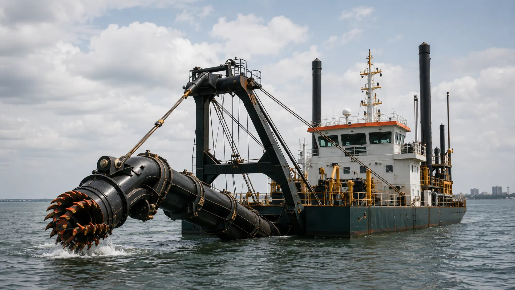 Cutter suction dredger vessel operating on coastal waters in Africa